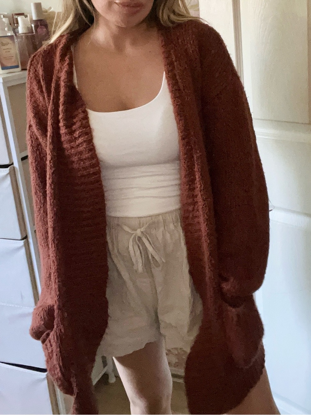 bp Rust Open-Front Knit Cardigan - Picture 3 of 7